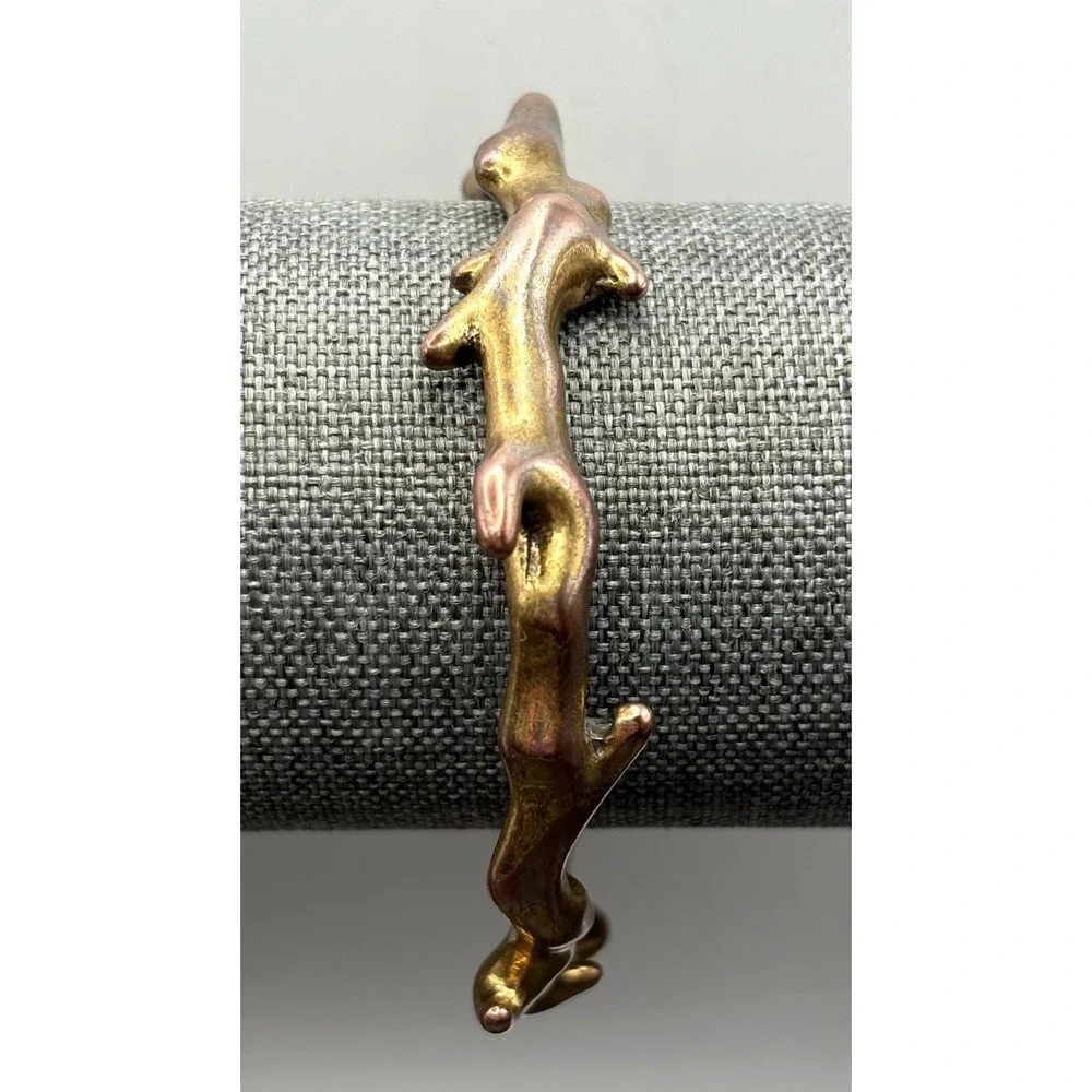 Lucky Brand Mixed Metal Branch Cuff Bracelet Copper Brass Tone Brutalist 8